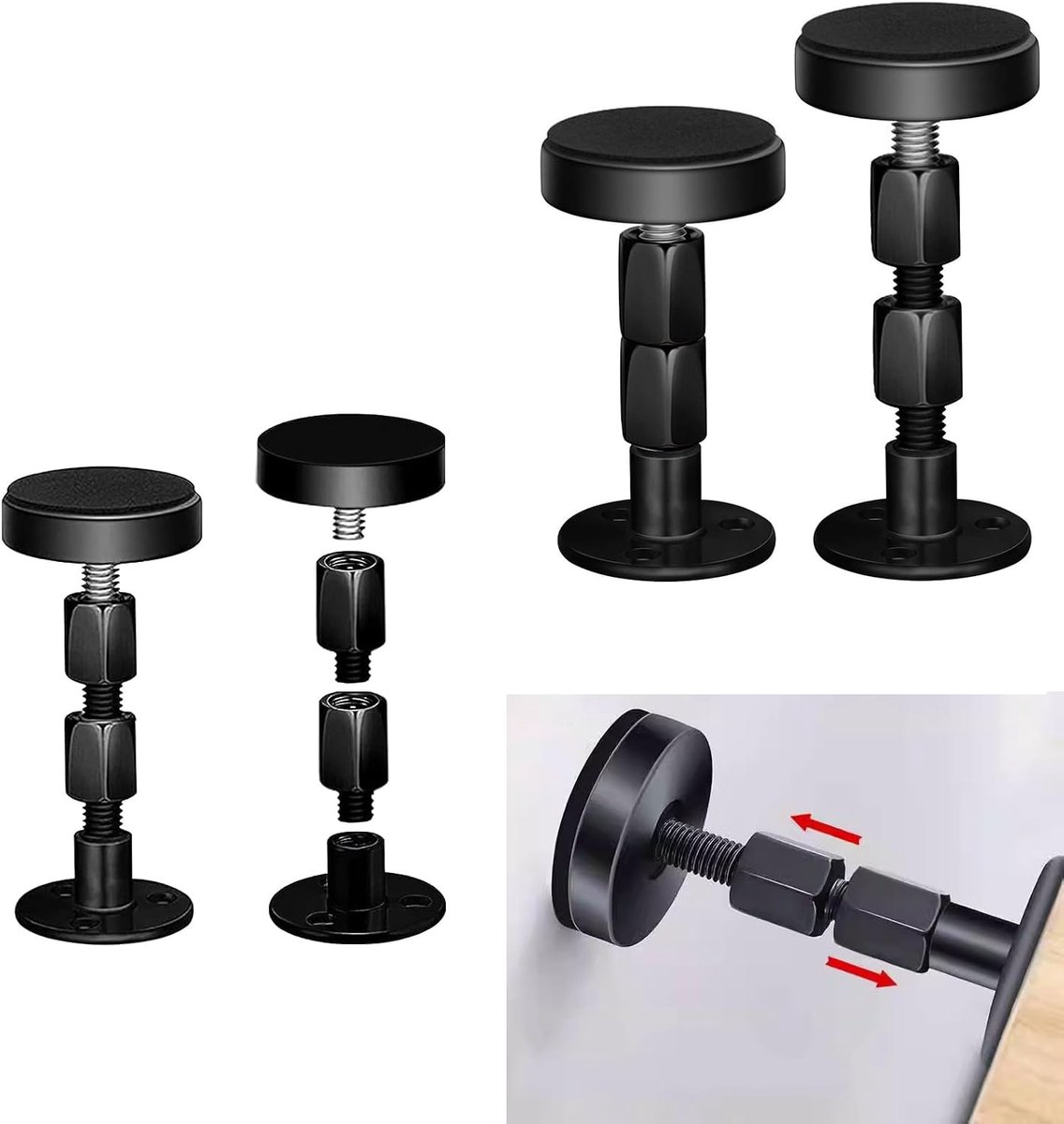 Bedframe, anti-shake-gereedschap, hoofdeinde stopper, verstelbaar schroefdraadbedframe voor bedden, kasten, banken, verstelbaar van 6,7 cm - 8,7 cm, 4 stuks, ijzer, zwart
