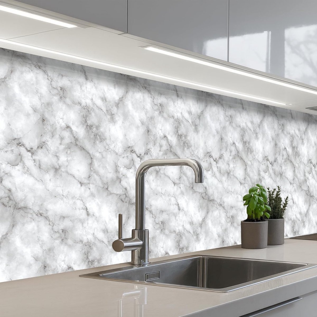 Keukenachterwand 60x250 cm zelfklevend keuken decoratie accessories home kitchen spatscherm Grijs - Marmer - Klassiek - Aders