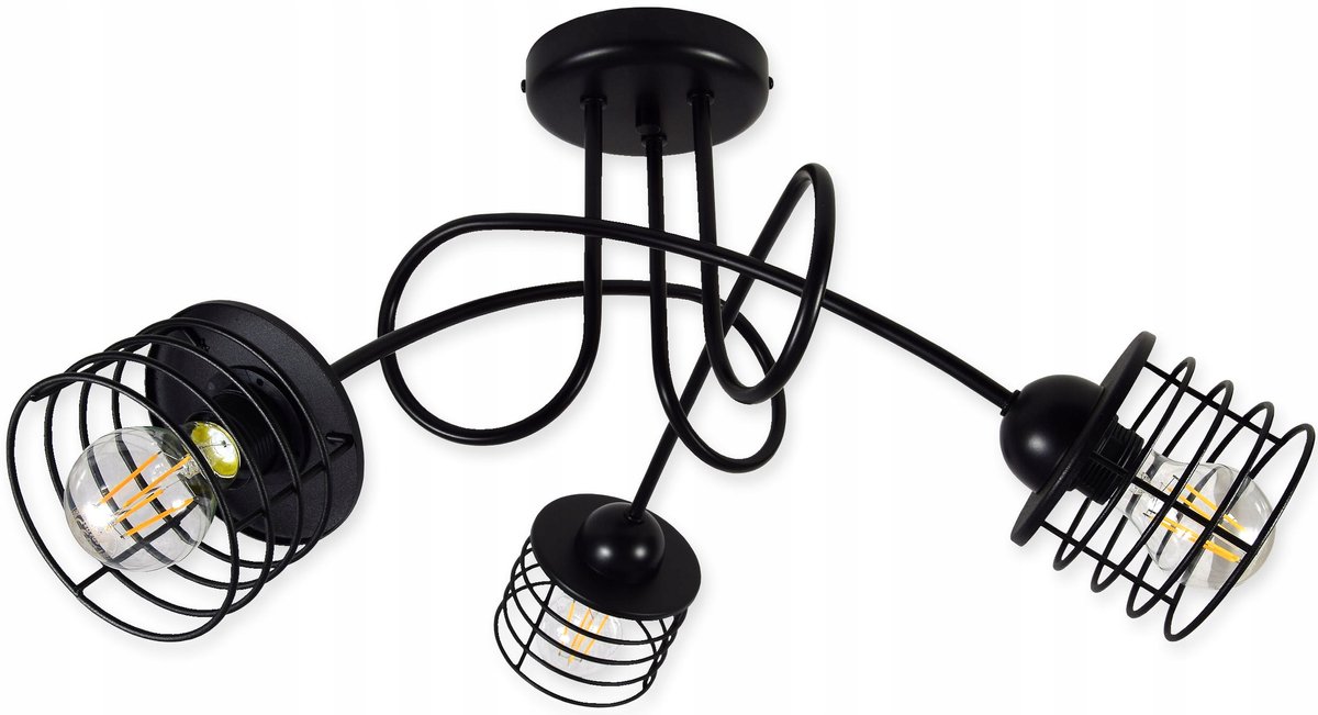 Moderne zwarte plafondlamp Edison Retro - 3 lichtpunten