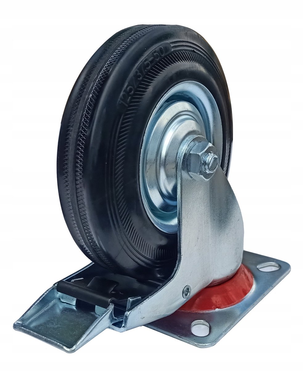 Zwenkwiel 125mm met rem - Metaal & Rubber
