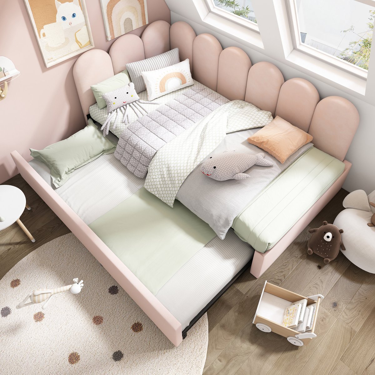 Kinderbed - voor matras 90 x 200 cm - roze - met lattenbodem - afmetingen 97 x 203 x 76 cm cm - matras niet inbegrepen - voor de slaapkamer