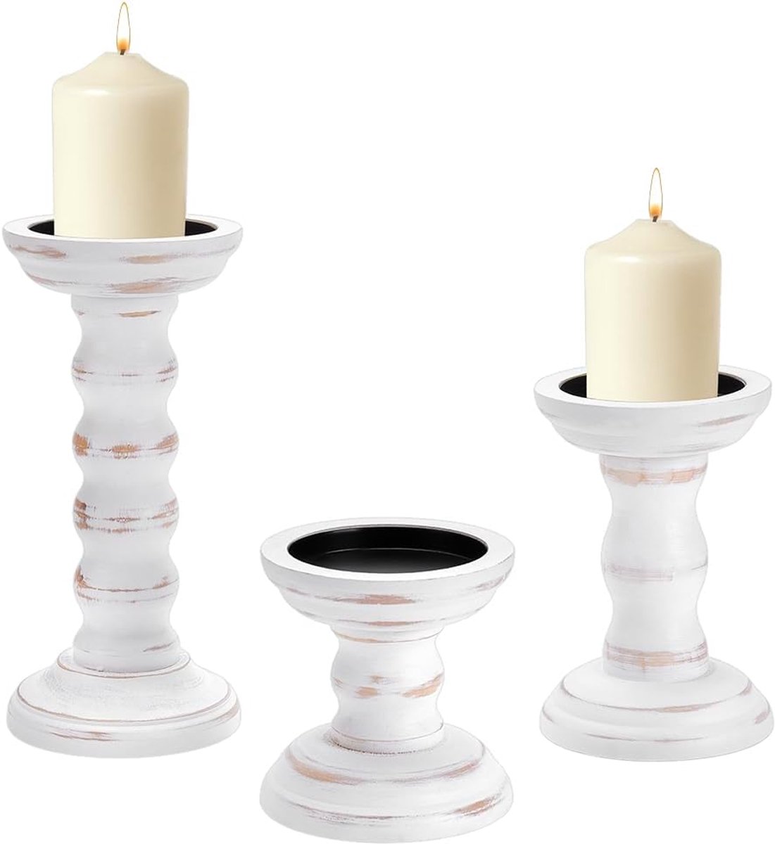5 Pack Houten Boerderij Kaars Houder - Hoge Kandelaar Houder Vintage Kaars Stand Rustieke Stijl voor Kerst Tafel Centerpieces Koffietafel Open Haard Schoorsteen Decoratie