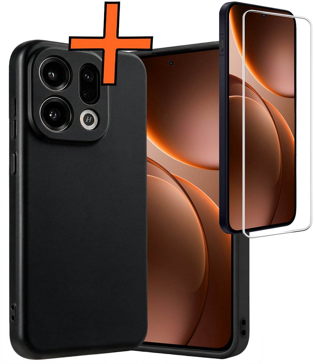 Hoes - Met Screenprotector - Geschikt voor OPPO Find X9 - Sterk & Shockproof - Back Cover - Siliconen Case - Telefoon Hoes - Zwart