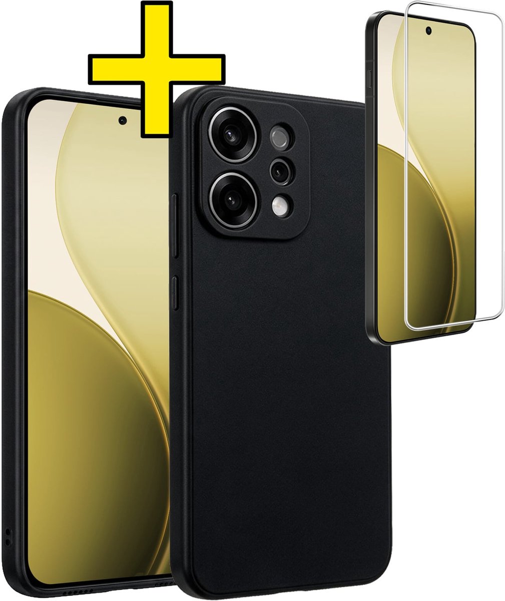 Hoesje - Met Screenprotector - Geschikt voor Oppo Reno 14 - Sterk & Shockproof - Back Cover - Siliconen Case - Telefoon Hoes - Telefoonhoesjes - Zwart