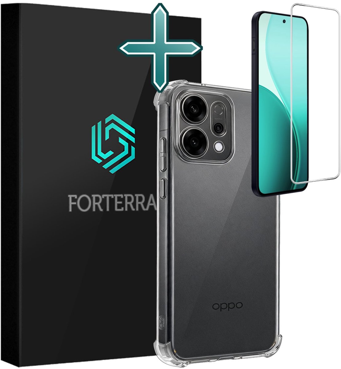 Hoesje Met Screenprotector - Geschikt voor Oppo Reno 14 - Sterk & Shockproof - Back Cover - Siliconen Case - Telefoon Hoes - Shock Proof - Transparant