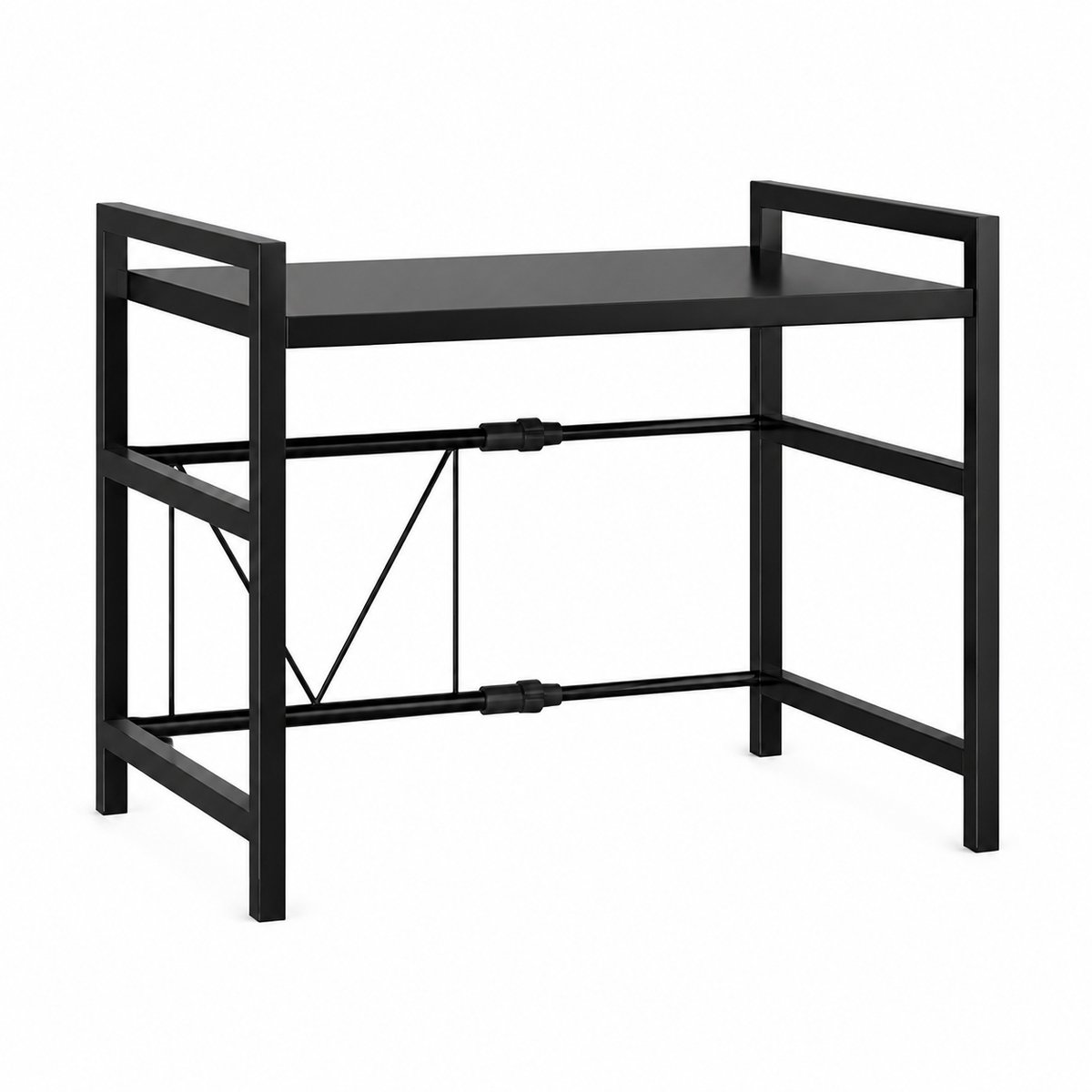 Oraymin Magnetronrek Uitschuifbaar 40-64 cm – 2-Laags Verstelbaar Keukenrek – Zwart – 6 Haken – Tot 75 kg