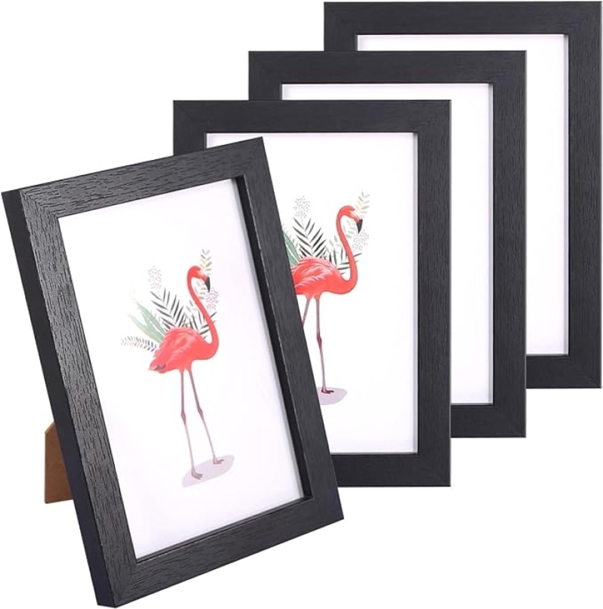 Set van 4 fotolijsten 10 x 15 cm zwart houten fotolijsten voor wand of tafel