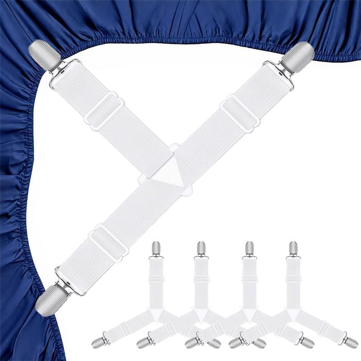 4-delige klem-deksel, verstelbare bevestigingen voor deksels met metallische clips, witte driehoekige spanner voor deksels, maten, strijkplank, banken en meer, deksel bevestigen