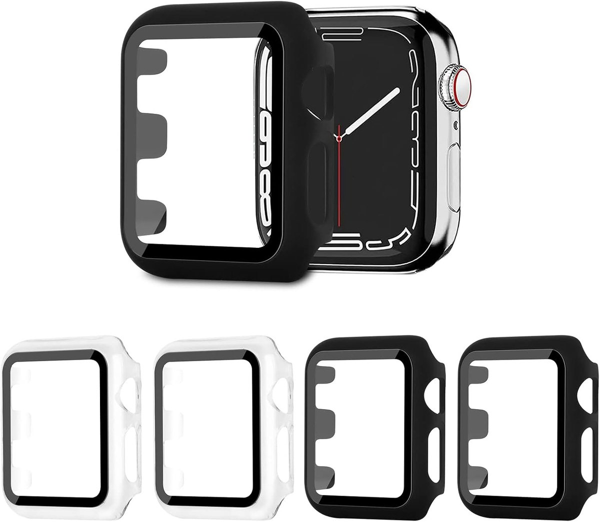 Compatibel met Apple Watch Series 3 2 1 38 mm met pantserglasfolie displaybescherming, PC rondom beschermhoes krasbestendig beschermfolie beschermcase voor iWatch, 4 stuks zwart helder