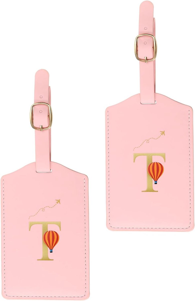 Bagagelabels, 2 stuks monogram PU lederen bagagelabels geborduurde brief koffer label tags bagage identificatie voor bagage bagage, roze (T)