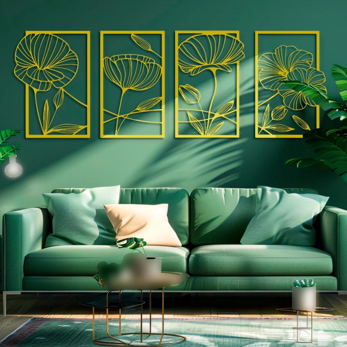 Metalen wanddecoratie 4 stuks abstracte bloemen esthetische kunst, hangende wandsculptuur voor woonkamer, slaapkamer, kantoor, yogakamer (goud)