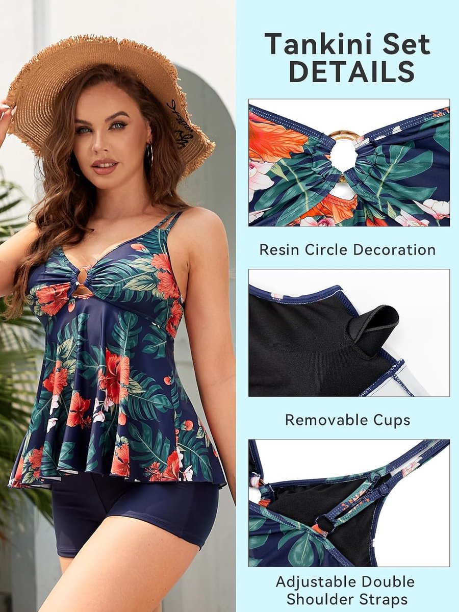 Push-up tankini voor dames, buikweg, elegante tankini-bovendeel met hoge taille, zwemshorts, tweedelig badpak, beachwear, badmode