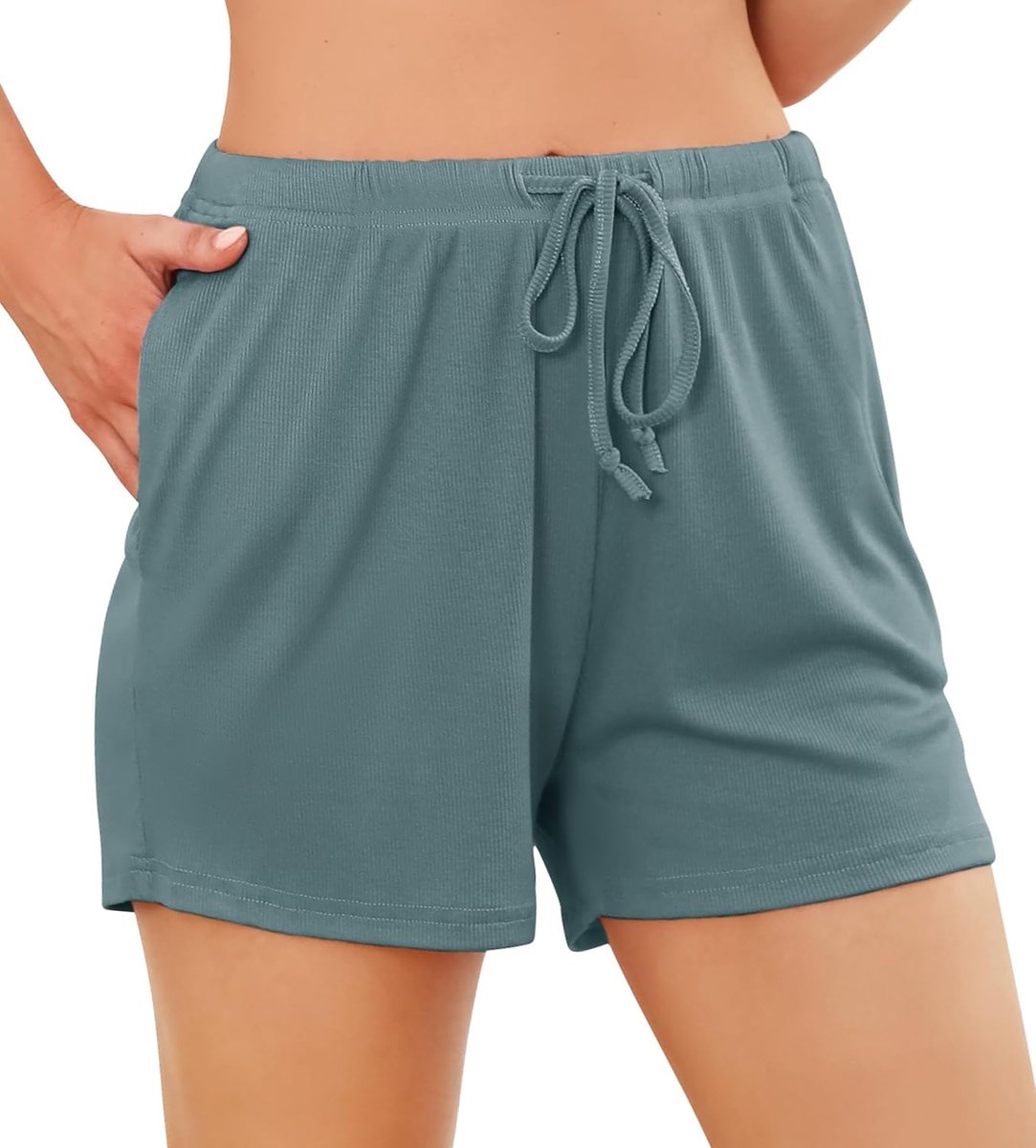 Damespyjamabroek, superzachte loungeshorts, stretch gebreide pyjamabroek met zakken en trekkoord, S-XXL