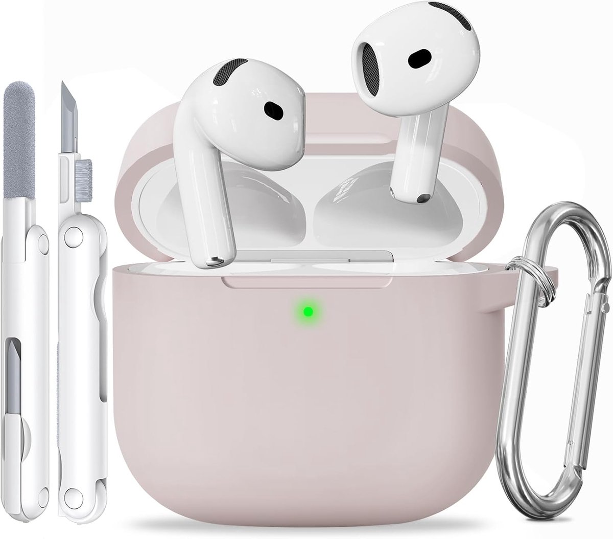 Siliconen voor AirPods 4 Hoes, A1-Sandy Pink | Zacht, licht, antislip, krasbestendig, bedraad/draadloos laden. Reinigingspen + sleutelhanger.