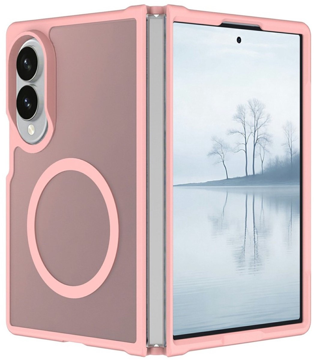 Casety Geschikt voor Samsung Galaxy Z Fold 8 slank backcover hoesje met magnetisch ondersteuning - Lichtroze