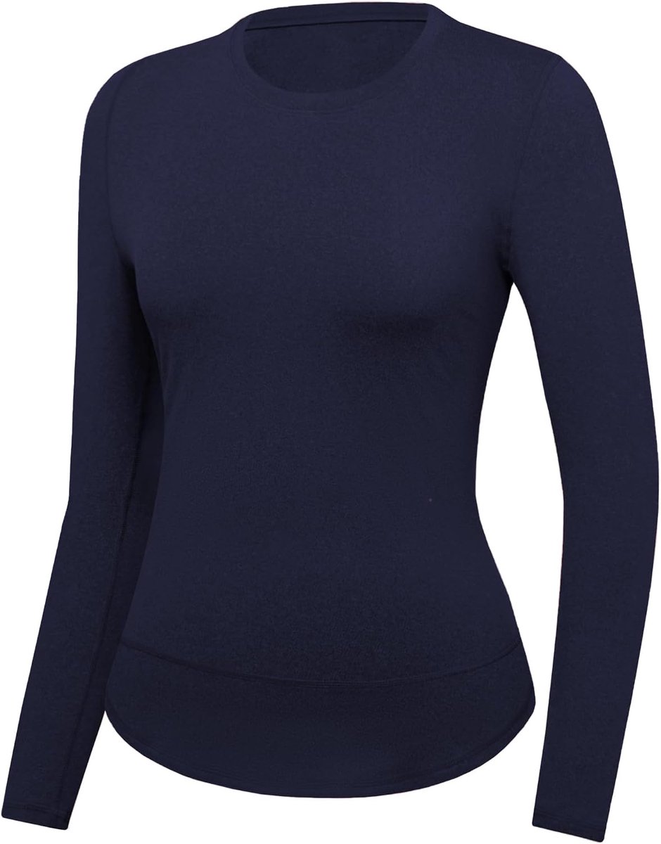 Thermische top voor dames, lange mouwen, basislaag met ronde hals, ondergoed, trainingsshirt voor hardlopen
