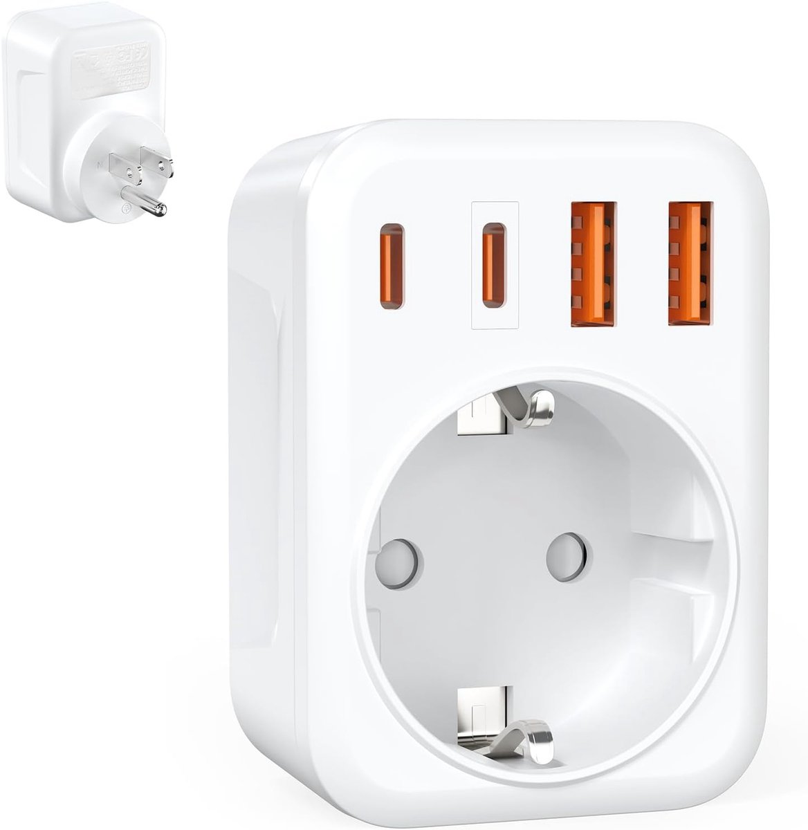 Reisadapter, 5-in-1 EU naar Amerikaanse stekkeradapter met 1 AC-stopcontact, 2 USB-C & 2 USB-A 3,4 A, type B reisstekker voor USA Canada, Mexico, Thailand Taiwan