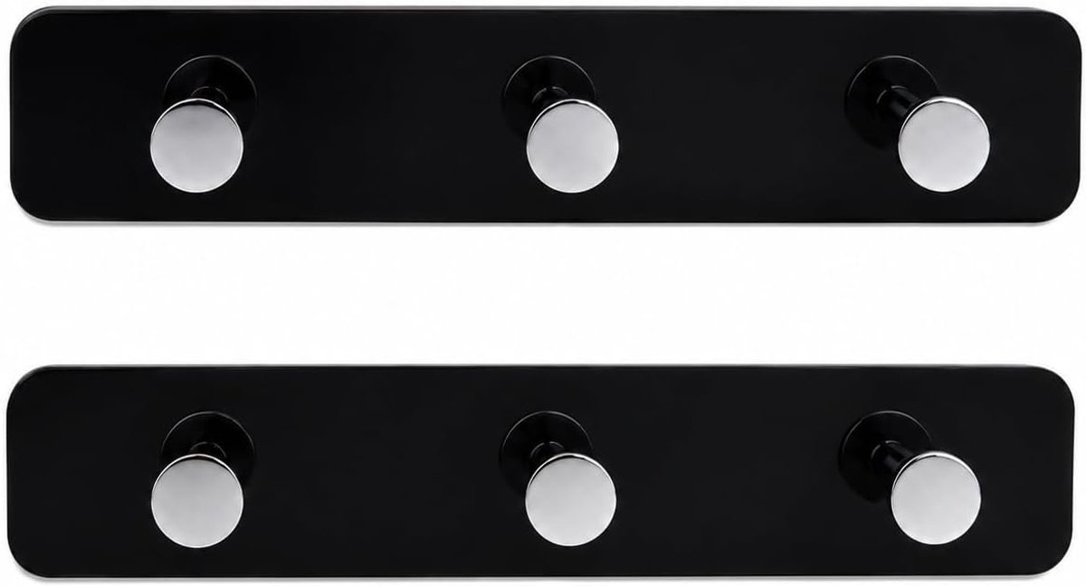 Unco Set van 2 wandhaken met 3 haken, acryl en metaal, zwart en zilver, om te boren voor handdoeken in badkamer, gastentoilet en keuken, handdoekhouder, handdoekhaak