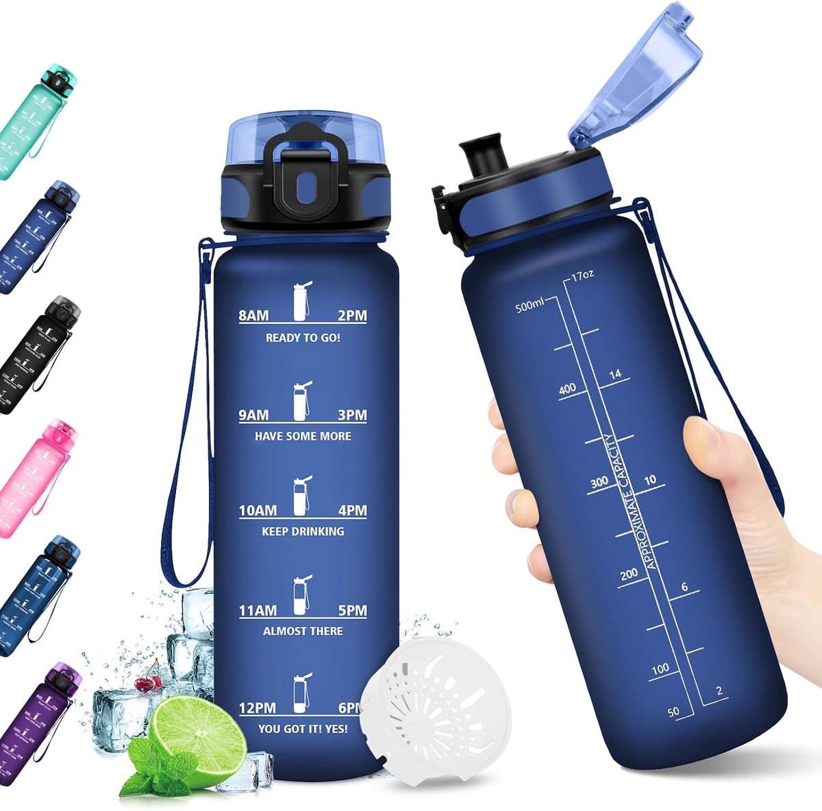 Drinkfles voor kinderen, 500 ml, sportwaterfles met motiverende tijdweergave, BPA-vrij, meisjesfles, 1-klik-open, waterfles voor kinderen, school, fiets, sportschool