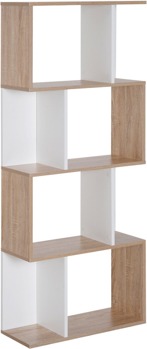 4-delige opbergrek met display - boekenkast - scheidingselement - S-vormig ontwerp - 60x24x148 cm Wit