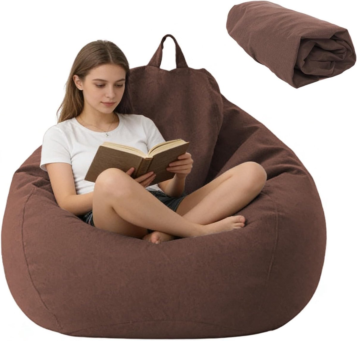 Zitzak overtrek - wasbaar - XL Bean Bag-stoel voor volwassenen - grijs - voor outdoor en woonkamer - 100 x 120 cm - zonder vulling (koffiebruin)