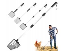 Multifunctionele Mest Schep - Gaasschep - Schoonmaakschep - Dierverblijf Mestschep - Uitschuifbaar Verlengd Hendel - 58-107 cm 3 Standen - Metaal - 15x15 cm - Reinigingsschep - Voor Kippenhok en Kattenbak