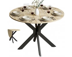 ECTEATOY® Ronde Eettafel - Klaptafel voor 2 tot 6 Personen - Inklapbare Tafel - Houtlook en Staal - Ø 110 x 76 cm