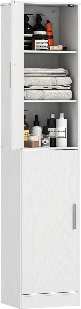 Badkamerkast met 2 deuren en 4 verstelbare legplanken - 40 x 35 x 180 cm - wit