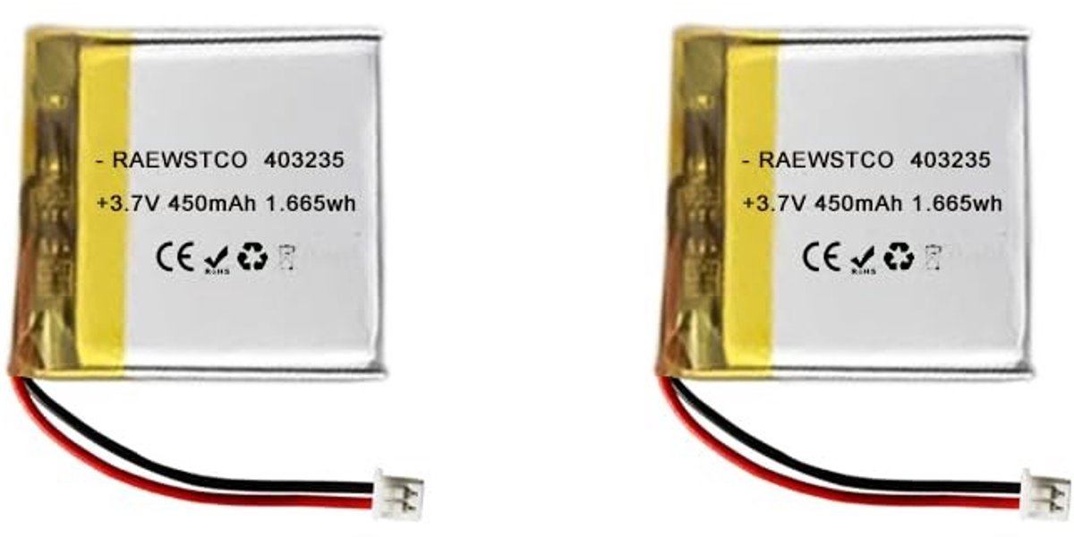 SolidKeus - 2 Stuks 3,7 V 450 mAh Lithium Batterij voor Luidsprekers