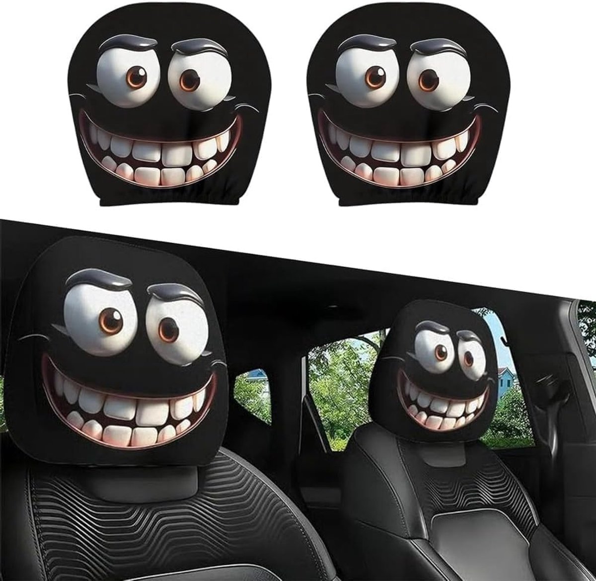 SolidKeus - Set van 2 Hoofdsteunhoezen voor Auto van Polyester