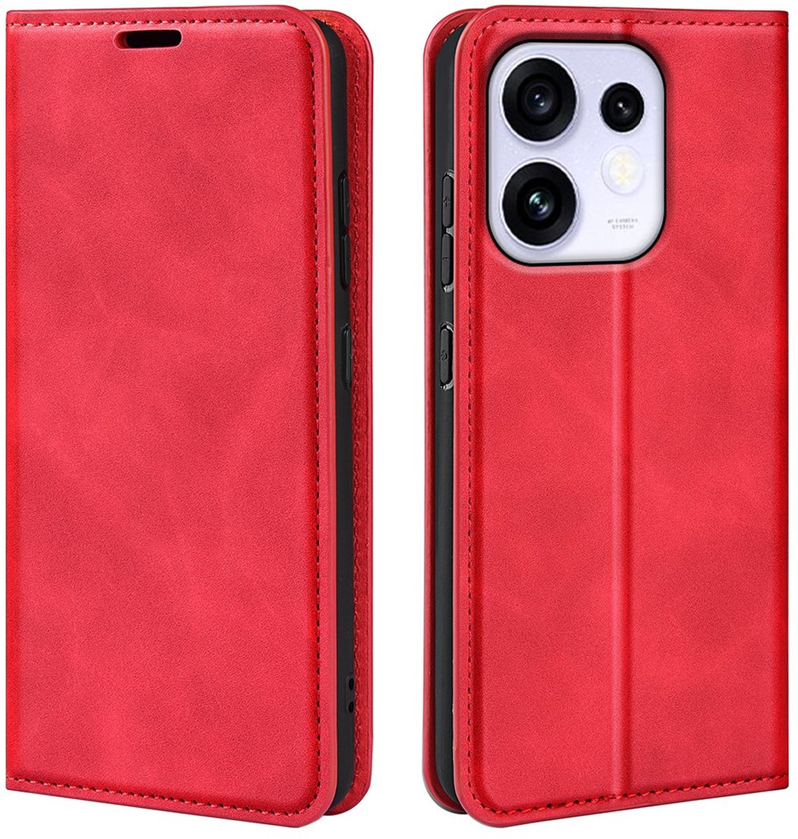 MobyDefend Hoesje - Geschikt voor Oppo Reno16 / 16 Pro - Luxe Wallet Bookcase (Magnetische Sluiting) - Rood