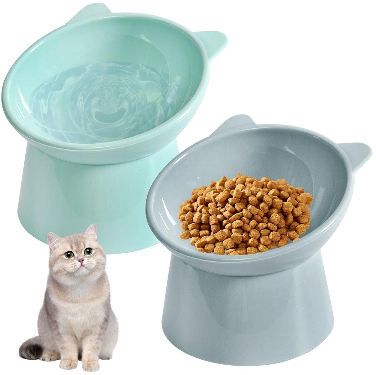 SolidKeus - 2-in-1 Kattenvoer- en Waterbakset met Verhoogde Stand