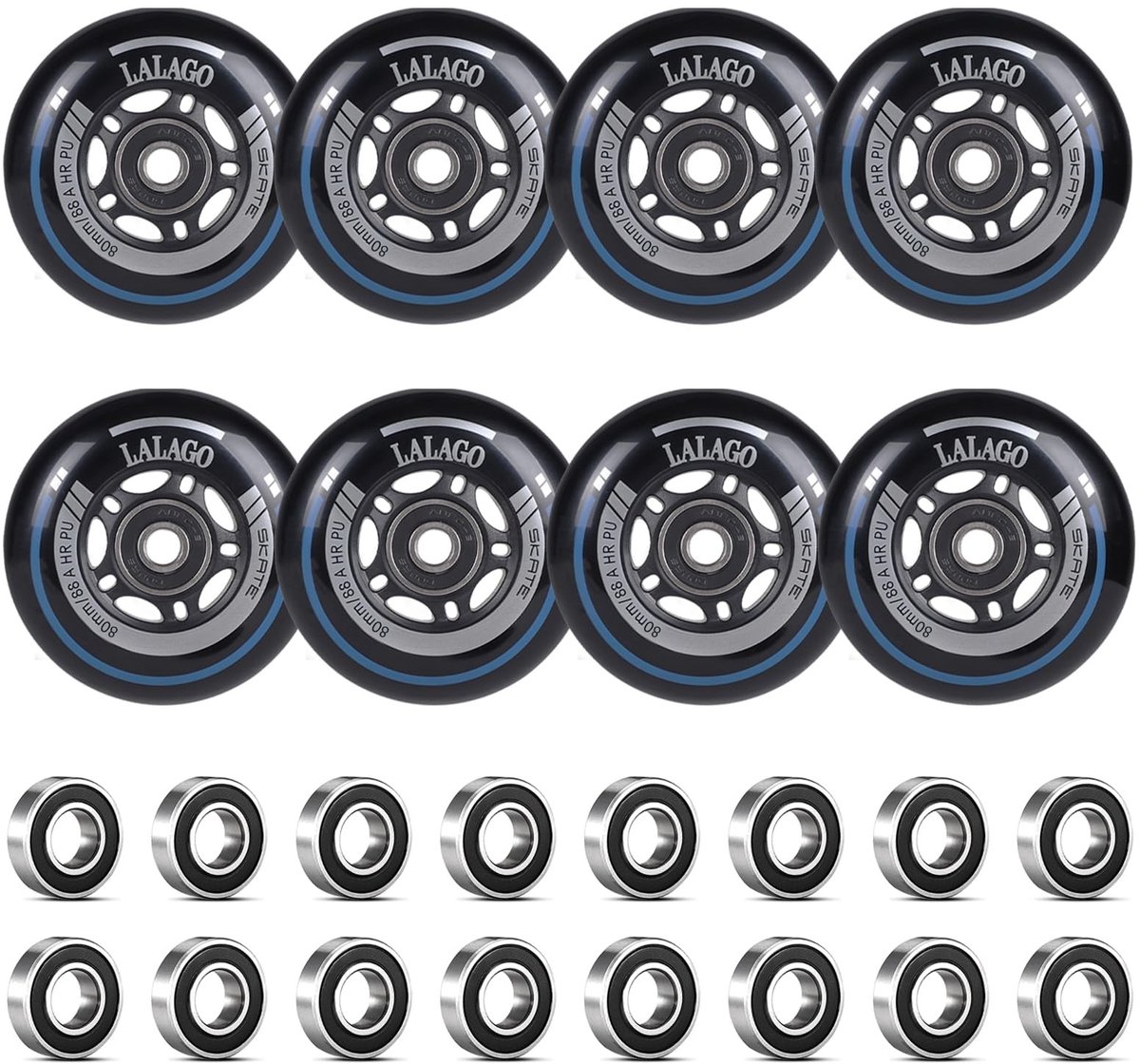 SolidKeus - Inline Skate Wielen 80mm met ABEC 9 Lager Set van 8