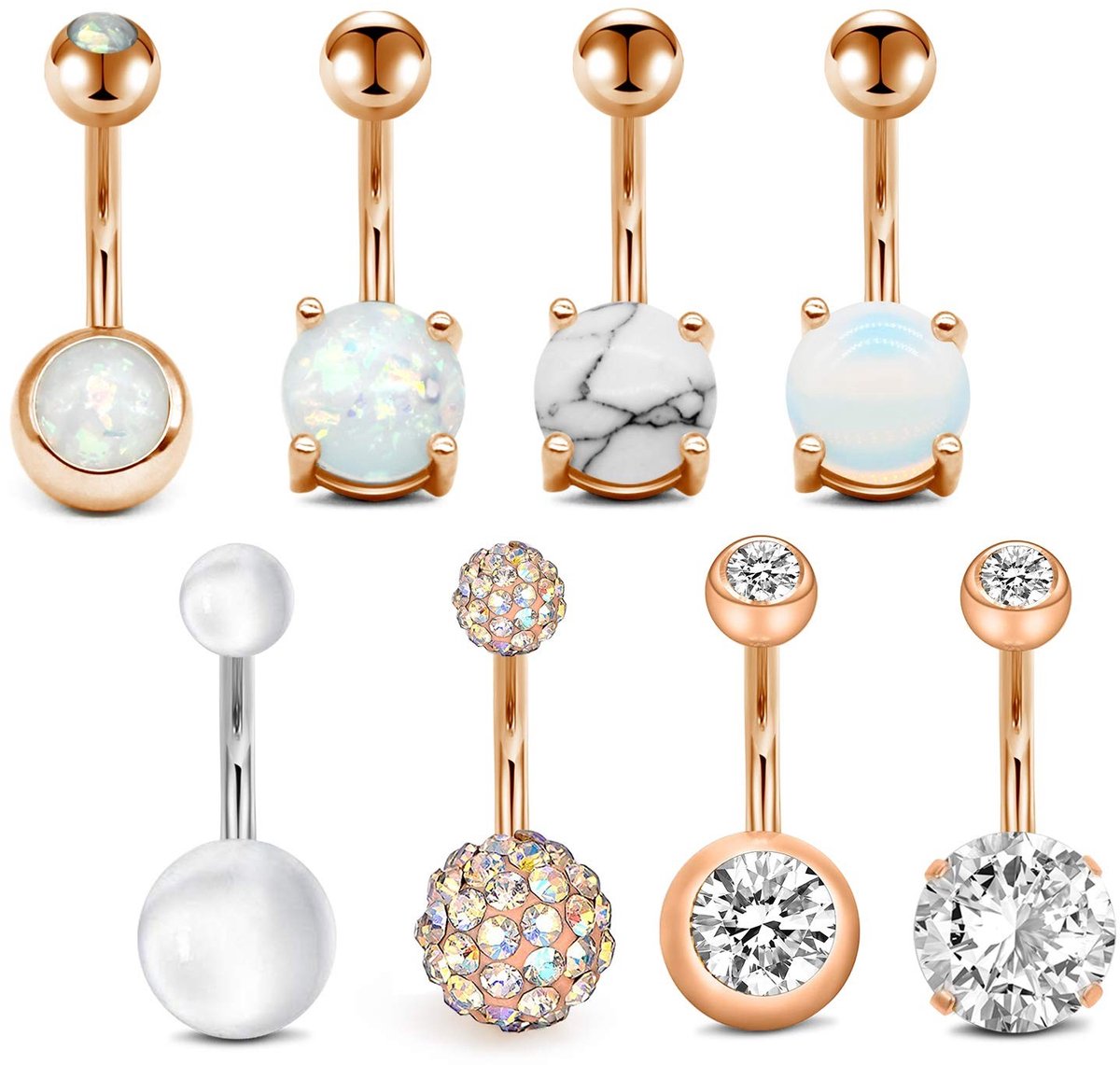 SolidKeus - Set van 8 Buikpiercings in Roze Goud