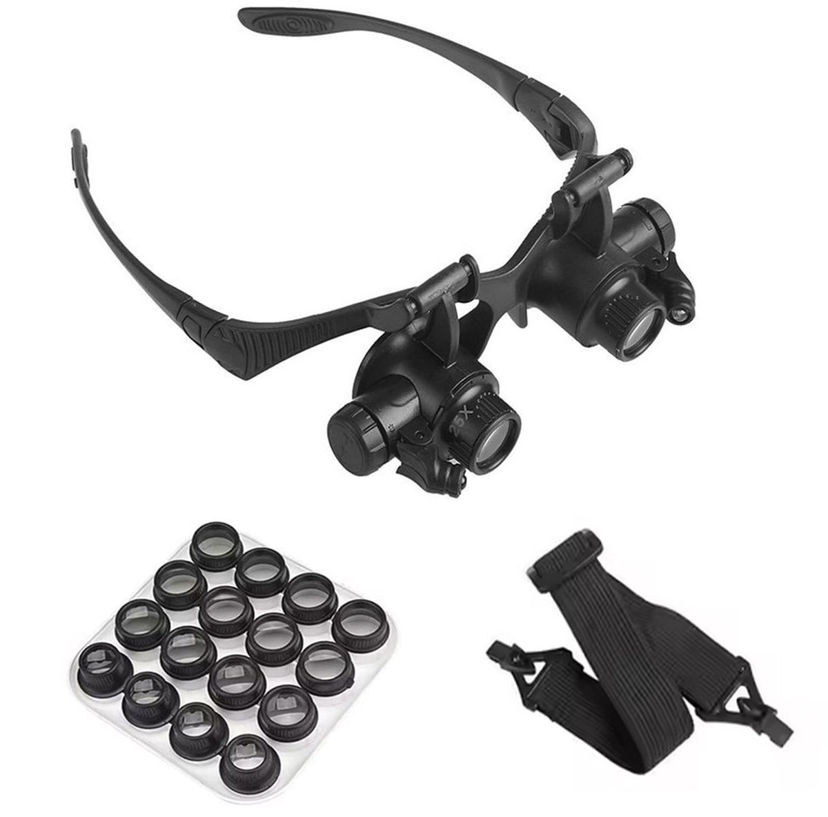 SolidKeus - Vergrootglas Headset met LED en 16 Lens Kit