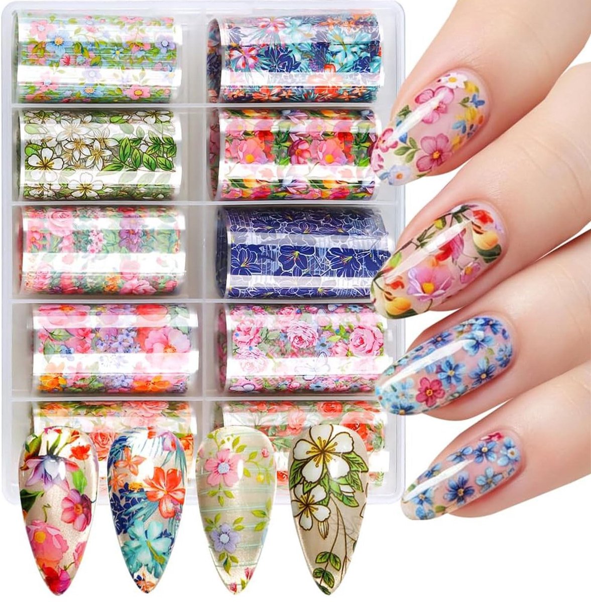 SolidKeus - 10 Rollen Kleurrijke Bloemennagelfolies voor Nagelkunst