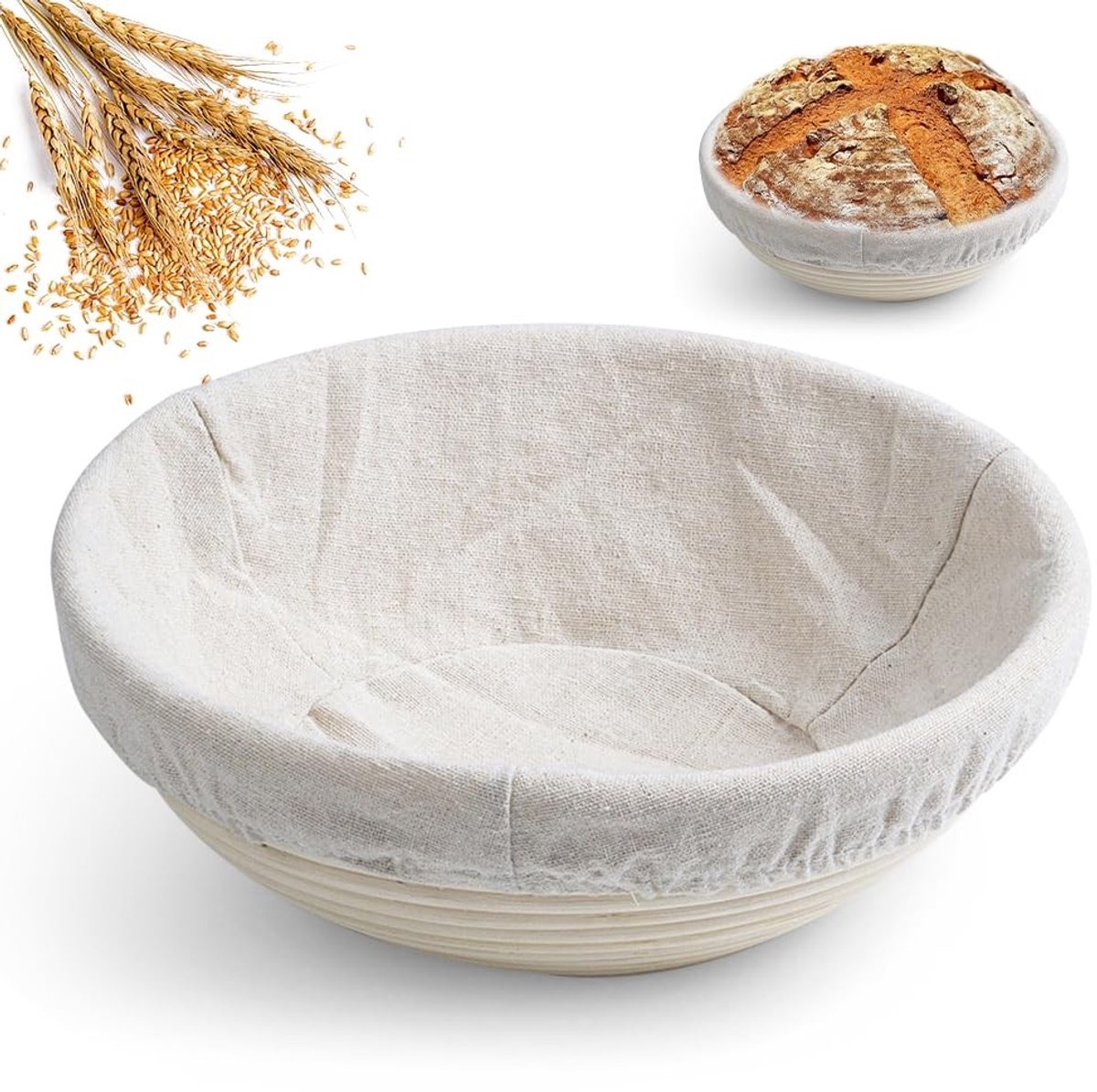 SolidKeus - Ronde Rijsmand voor Brood met Linnen Inzetstuk, 8 Inch