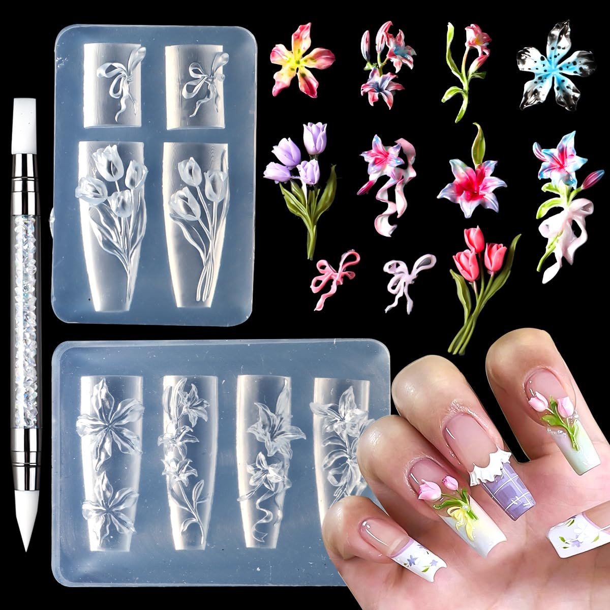 SolidKeus - Set van 2 Siliconen Nagelvormen met Graveerstift voor Nagelkunst