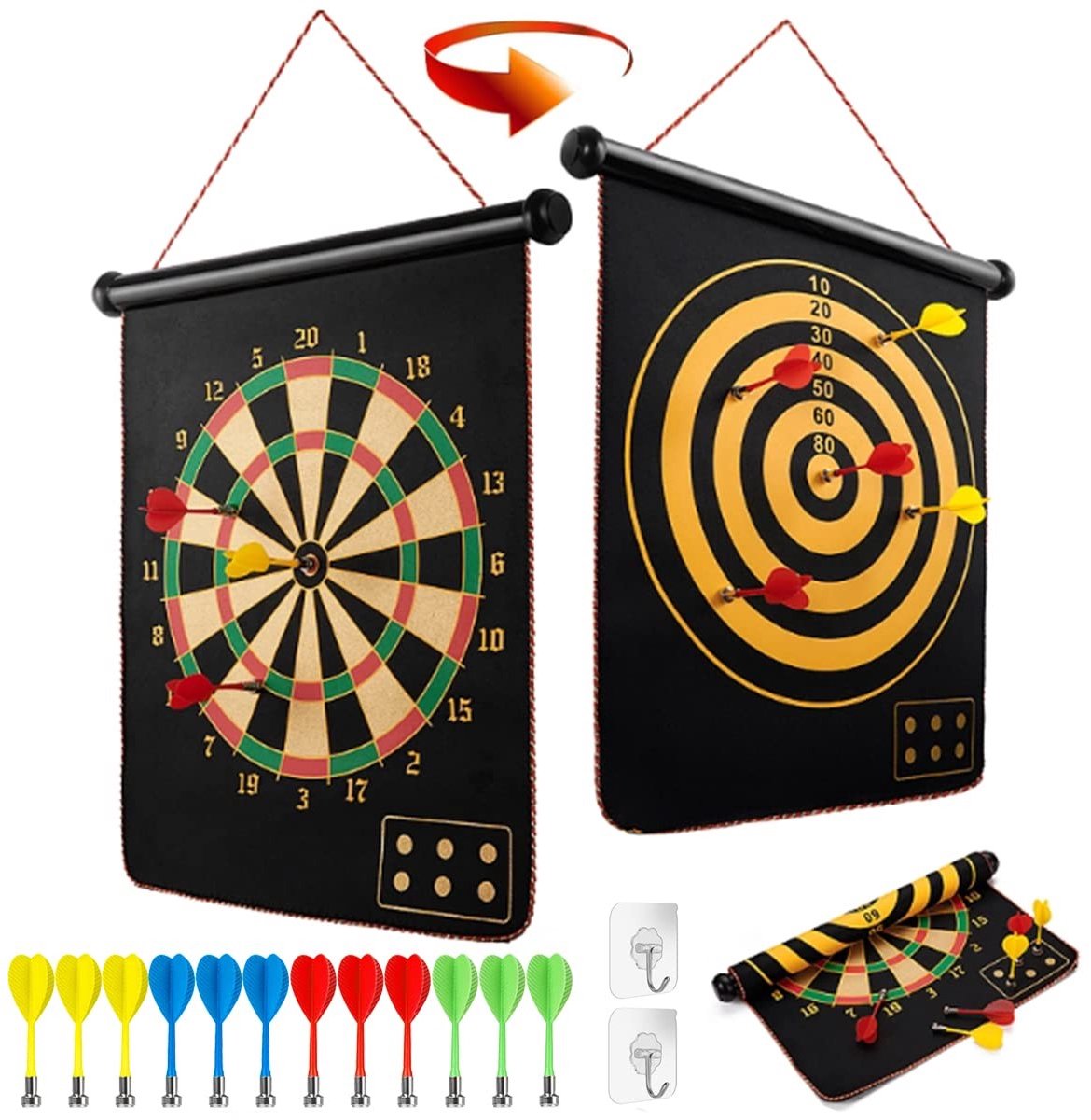 Magnetisch dartbord voor kinderen - dubbelzijdige dartset voor binnen en buiten - veilig speelgoed - cadeau voor jongens en meisjes - 12 dartpijlen - 38 cm Dartbord