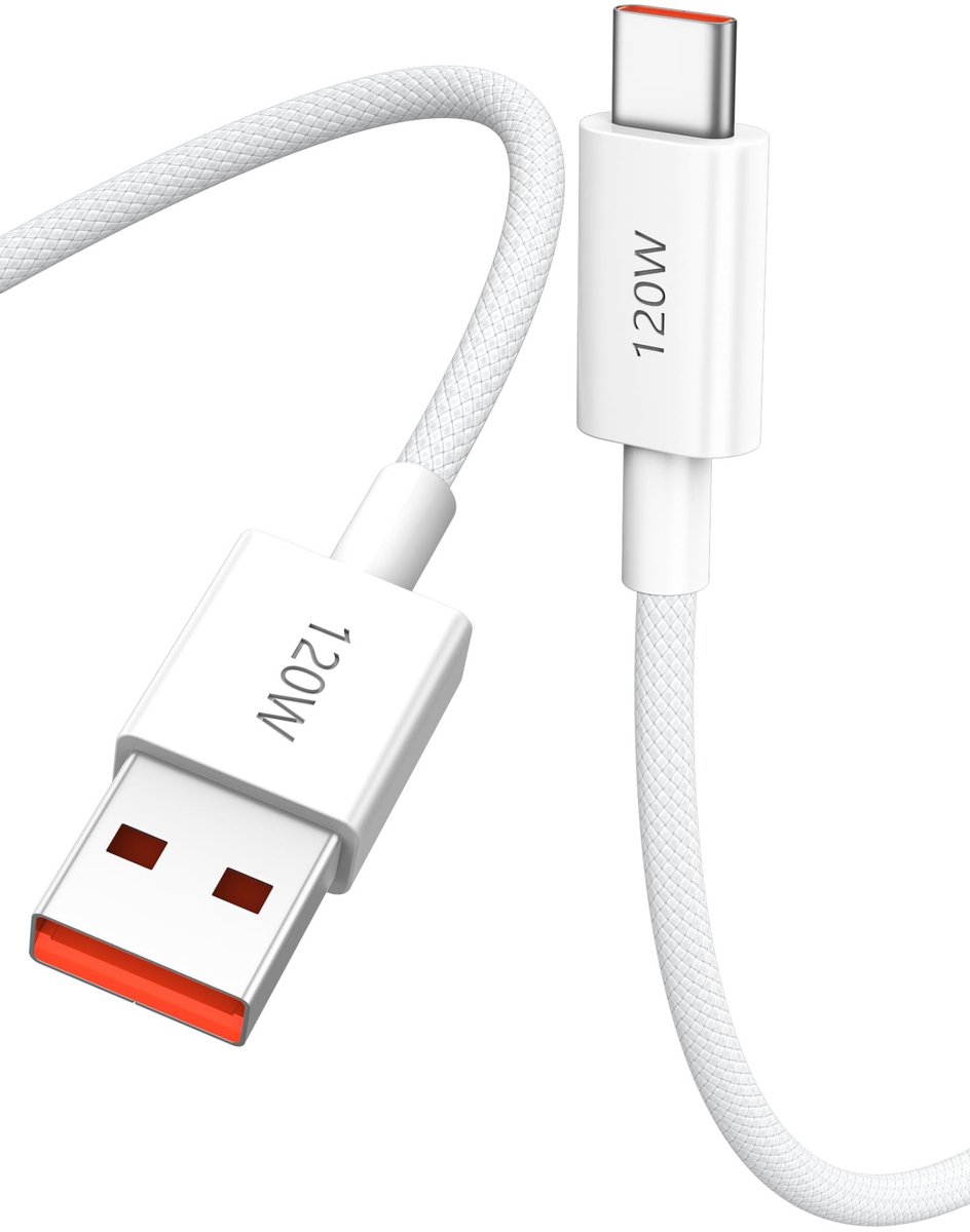 SolidKeus - 120W Gevlochten USB-C Kabel voor Snelladen (Wit)