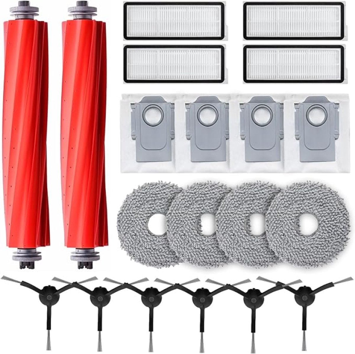 20-delige accessoireset voor Roborock P10S/P10 Pro/P10S Pure & Qrevo MaxV/Pro/S – 2 hoofdborstels, 4 stofzakken, 4 dweilpads, 4 filters & 6 zijborstels