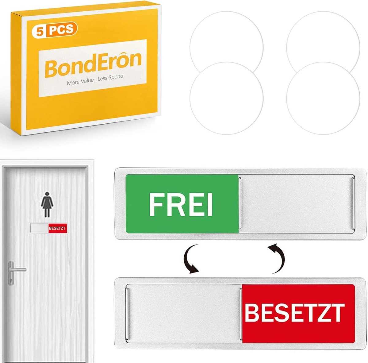 Bezet vrij bord met schuiver - toiletbord voor toilet en badkamerdeur - zelfklevend zonder boren - premium deurbordje voor kantoor - praktijk en gastentoilet