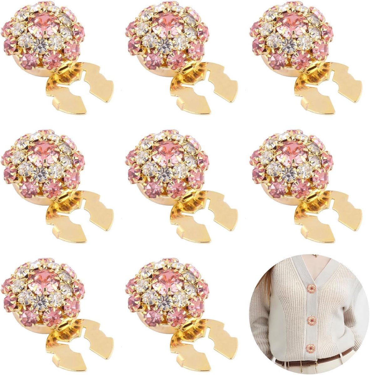 Decoratieve Knopenhoezen met Strass - 8 Stuks Verwijderbare Knopdecoraties voor Kleding, Blouses en Kostuums - Perfect voor DIY Creaties en Accessoires