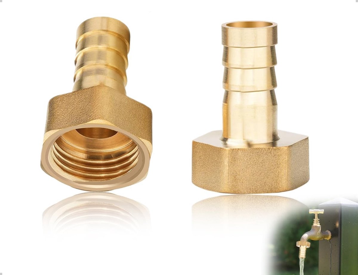 2 stuks messing slangkoppeling 1/2 inch, slangaansluiting met binnendraad, adapter voor buis met G1/2 binnendraad, geschikt voor lucht en gas, duurzame verbinding voor tuinslangen en leidingen