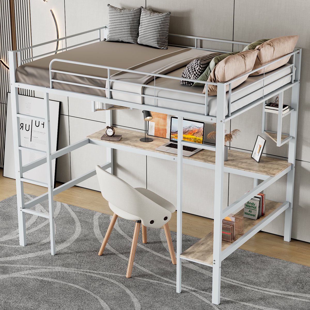 Bedframe - voor matras 90 x 200 cm - wit - met lattenbodem - afmetingen 95 x 204,5 x 180,5 cm - matras niet inbegrepen - voor de slaapkamer