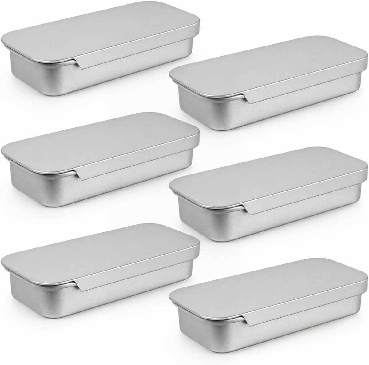 6 stuks metalen doos, blikken doos met schuifdeksel, kleine blikken doos met deksel voor sieraden, handwerk, snoep, sleutels, haarspelden (50 × 25 × 10 mm)