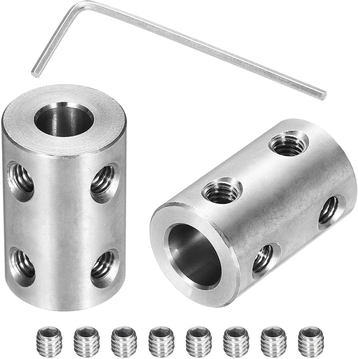 Stijve schroefkoppeling 6 mm tot 8 mm askoppeling L 22 mm x D 14 mm stalen verbindingsstuk koppelingsset voor 3D-printer DIY-encoder met 16 schroeven inbussleutel, 4 stuks