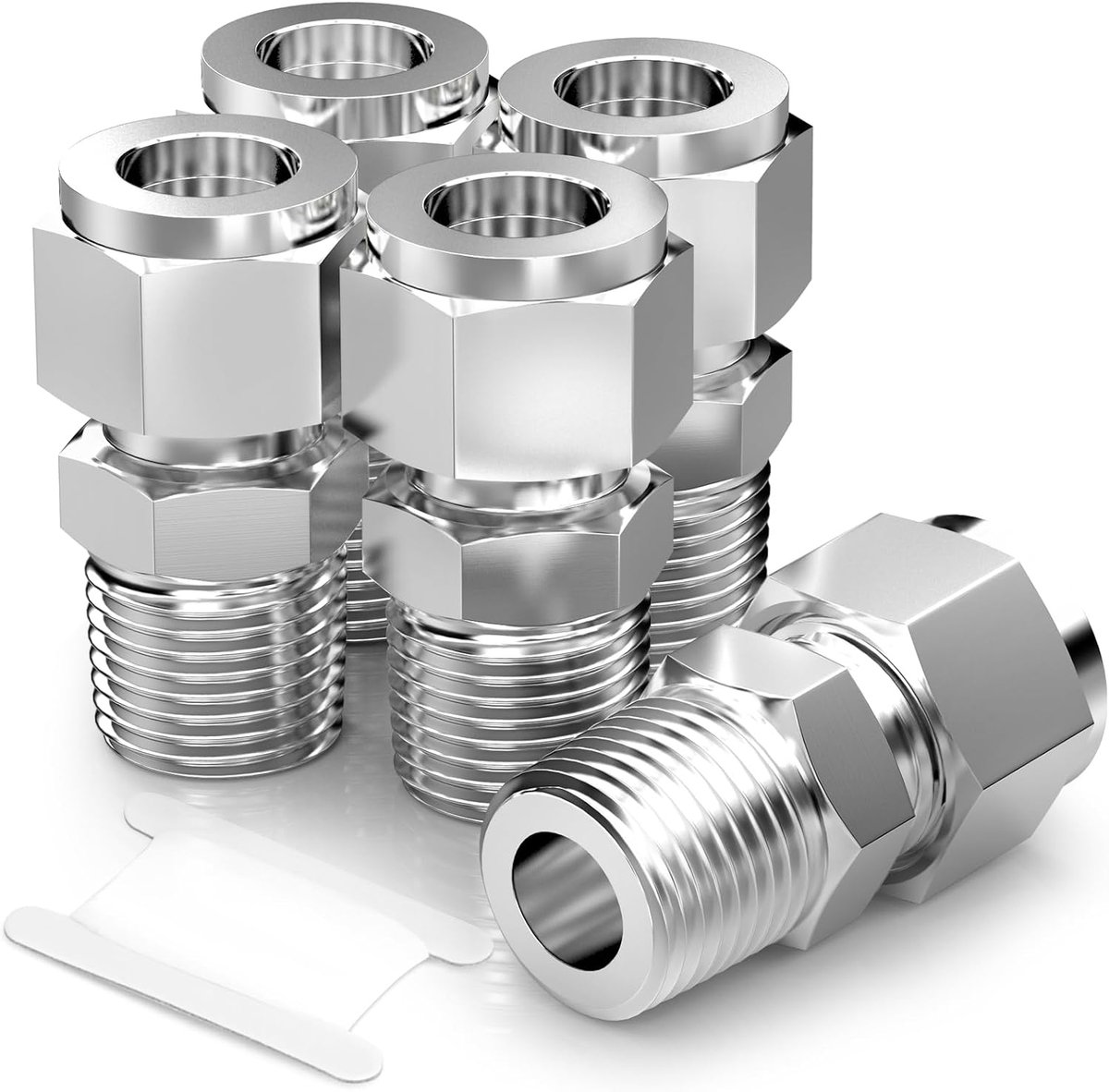 5 stuks 304 Roestvrij staal Compressie buis montage connector, 6 mm buis OD x 1/4"BSP Male rechte adapter
