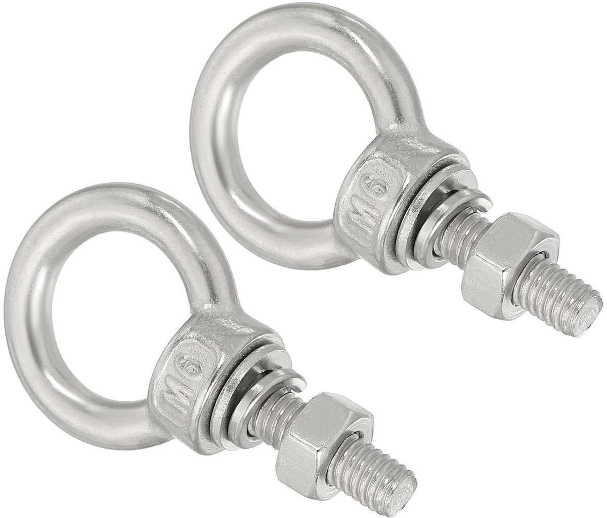 M6 1/4 inch x 0,79 inch roestvrij stalen oogschroeven schroefdraad oogbouten met moeren sluitringen om op te hangen, 2 sets