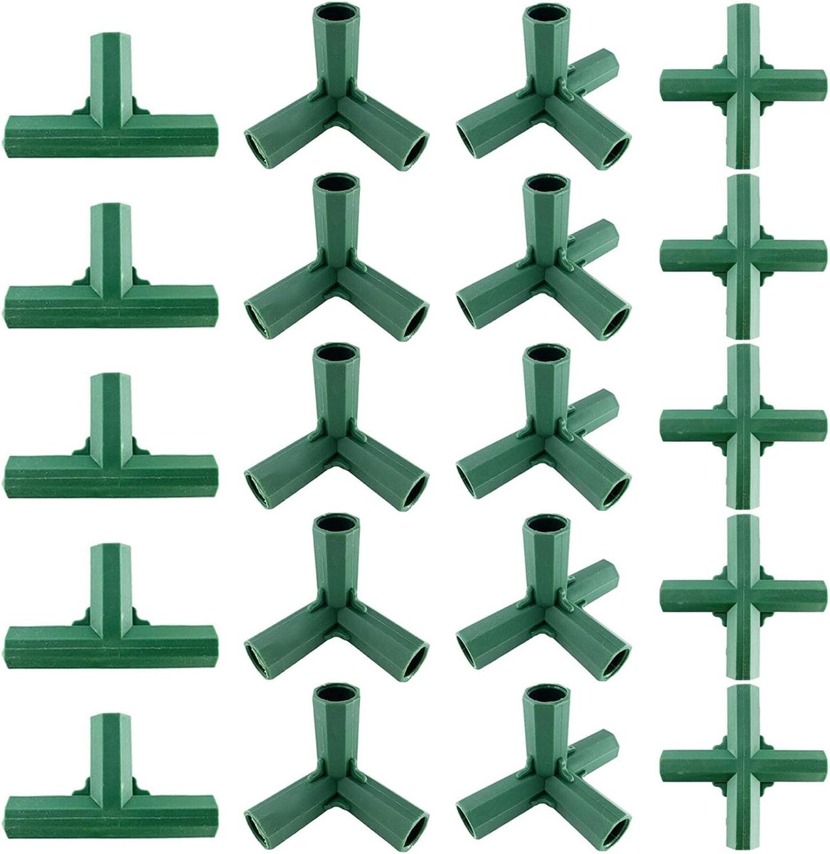 20 stuks frameverbinders voor broeikassen, tuin, frameverbinders, tuinkooien, hoekverbinders, 4 soorten, voor buizen met een diameter van 11 mm, groen